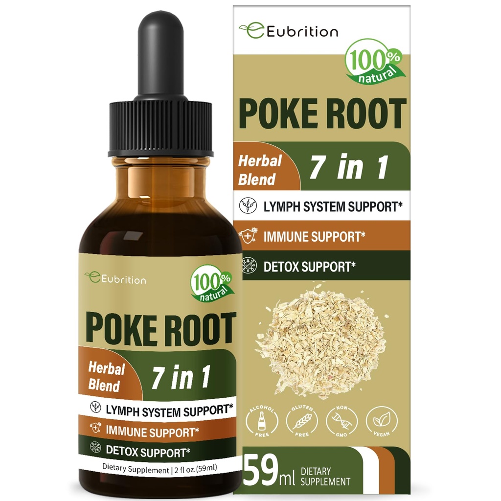 Poke Juurtilgad Lümfisüsteemi toetuseks, Lümfaatiline Drainage Supplement Lymphedema, 7 in 1 valem Goldenseal ekstrakti immuunsüsteemi toetuseks, Dandelion Detox & Cleanse. 2oz