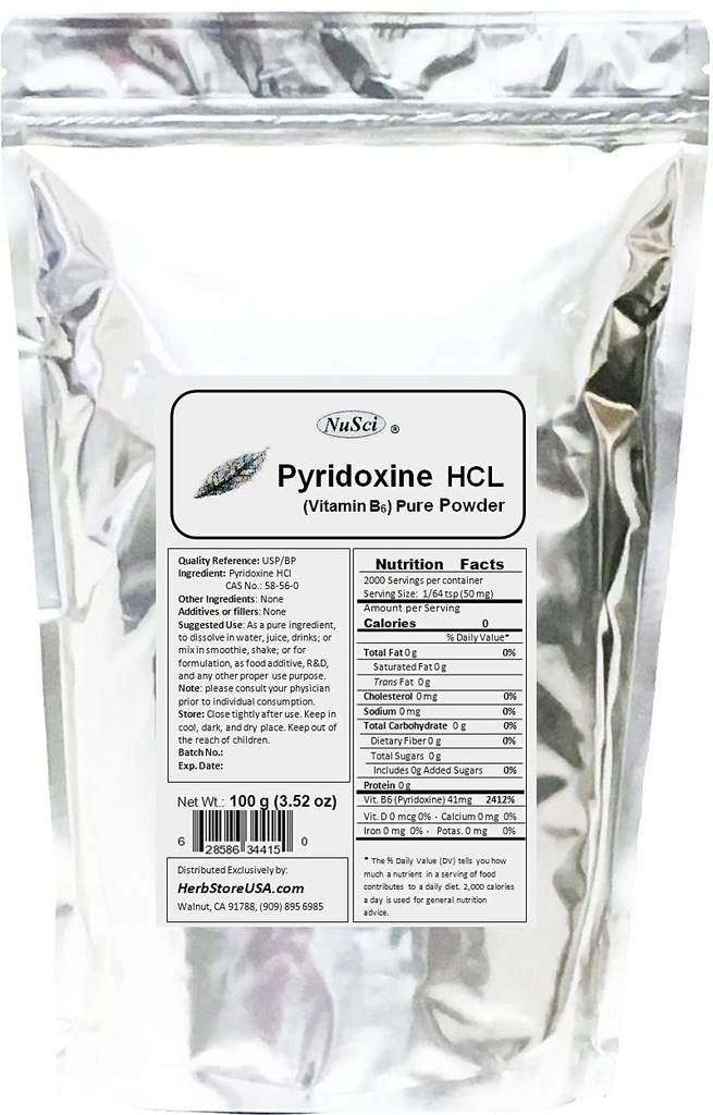 Püridoksiin HCl Vitamiin B6 Puhas pulber 100 g (3,52oz)