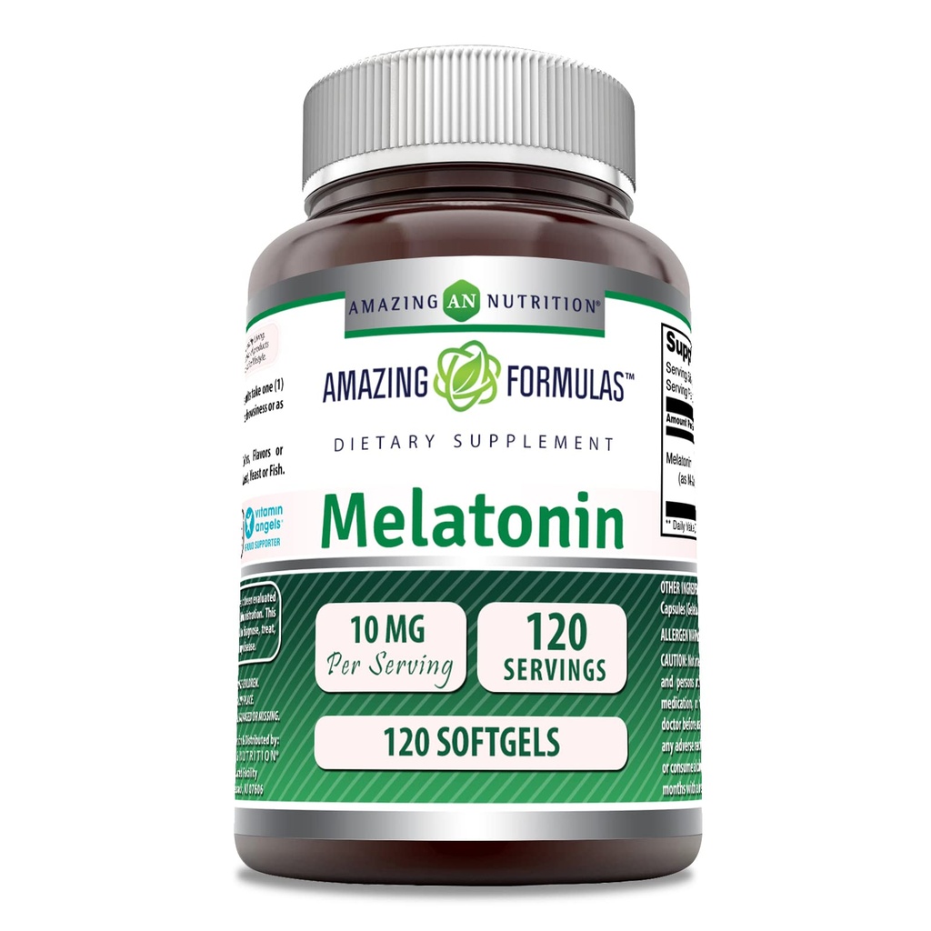 Amazing Nutrition Melatoniin 10mg Softgels Supplement | Non-GMO | Gluteenivaba | Made in USA (120 Count)
