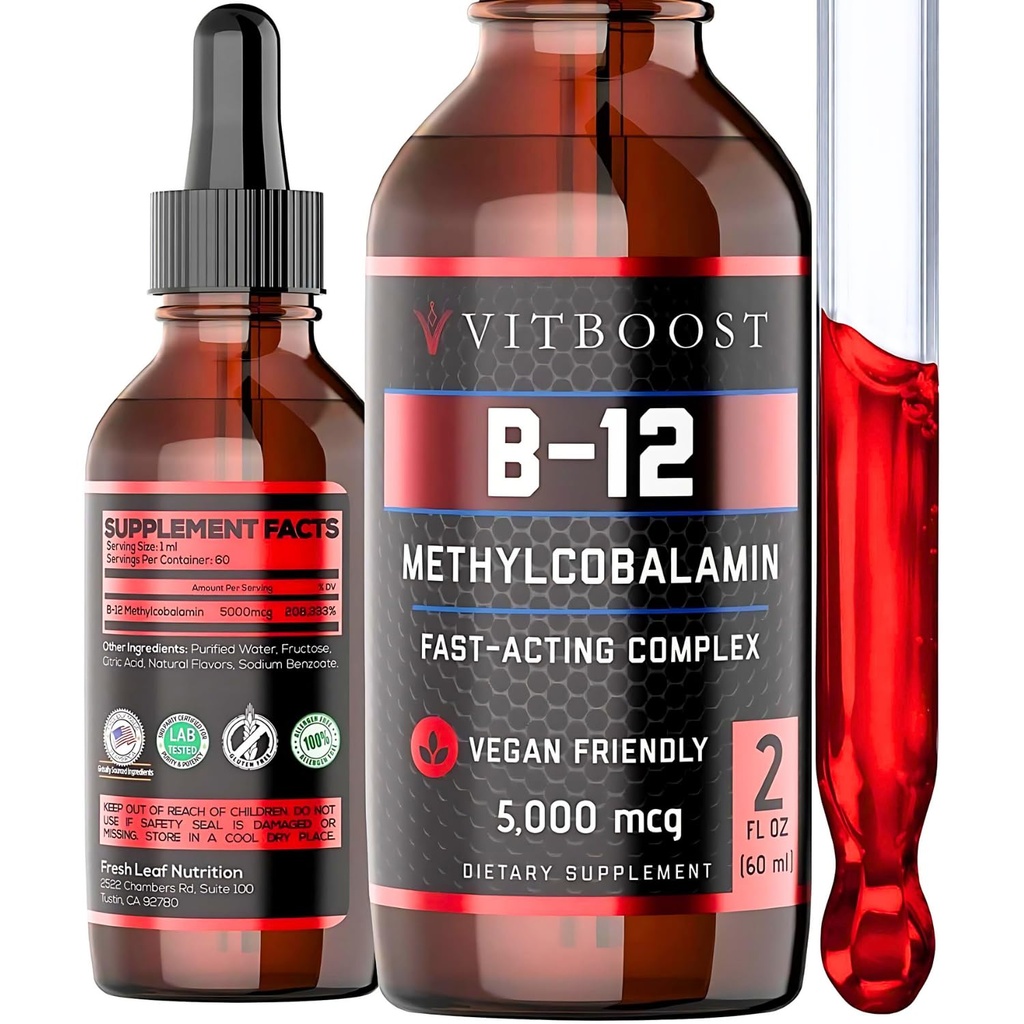 Vegan Vegan Vequid B-12 tilgad - 60 x 5000 mcg Extra Tugevus Vaarika Maitsestatud Vitamiin B12 Vedel Metüülkobalamiini sublingvaalne täiendus | Mõeldud imendumise maksimeerimiseks ja energia | Gluteenivaba