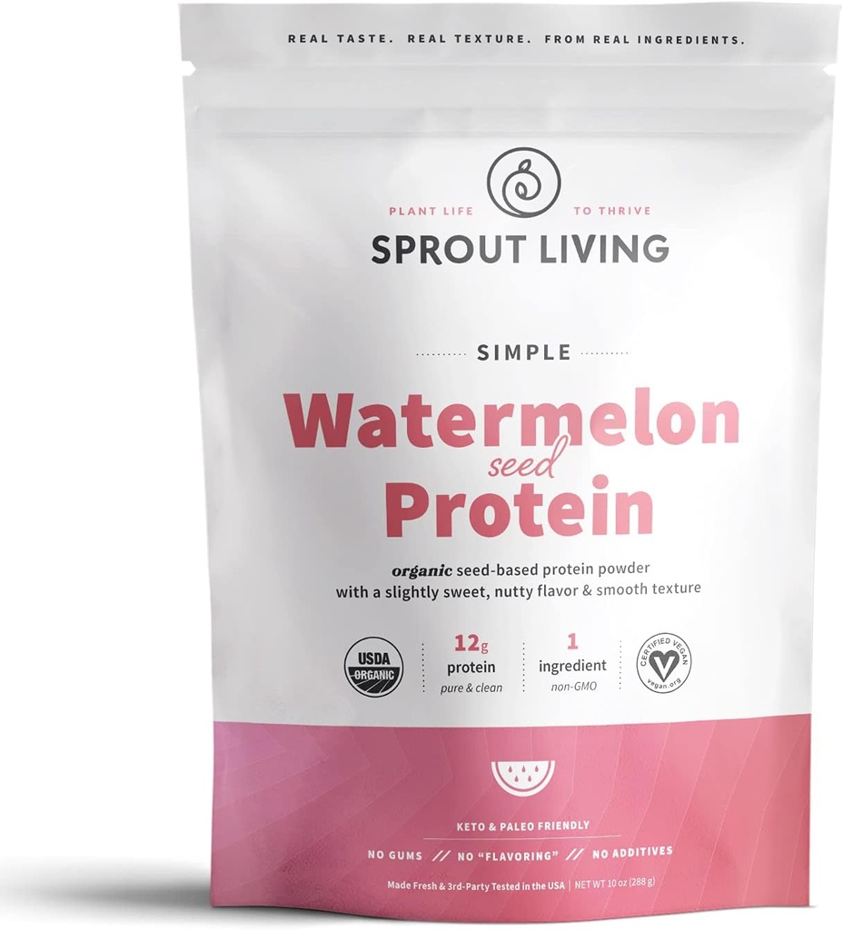 Sprout Living Simple Arbuus Seed Proteiin Pulber, 12 Grams Orgaaniline Taimne Valgu Pulber Ilma Kunstlike Magusaineteta, Mitte Piimatooted, Mitte-GMO, Vegan, Gluteenivaba, Keto Joogi Segu (10 oz)