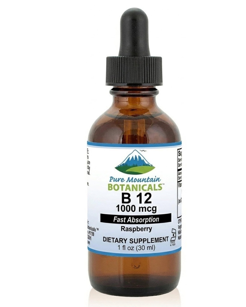 Pure Mountain Botanicals B12 Vitamiin 1000 mcg - Kosher Vedel B12 tilgad loodusliku marjamaitsega