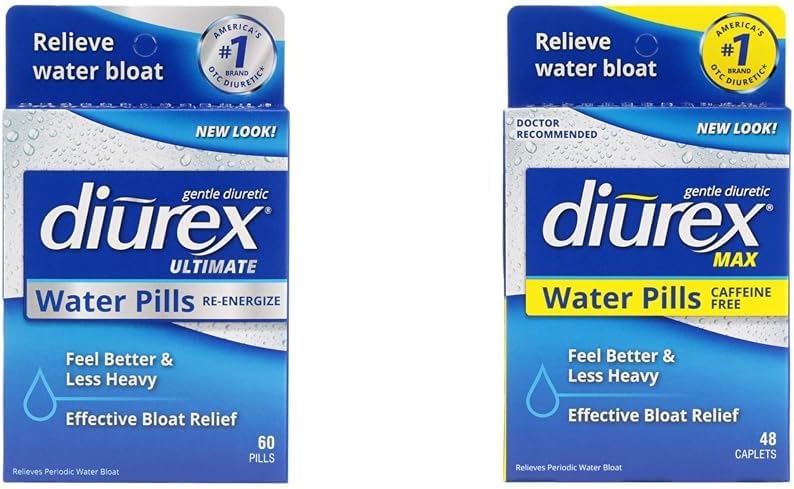 Diurex Ultimate Re-Energizing 60 Count Max Kofeiinivaba 48 Loe maksimaalse tugevusega veepillid Bloat Relief Bundles