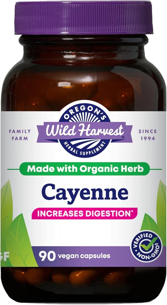 Oregoni Wild Harvest Non-GMO Cayenne kapslid, orgaanilised taimsed toidulisandid, 90 Count