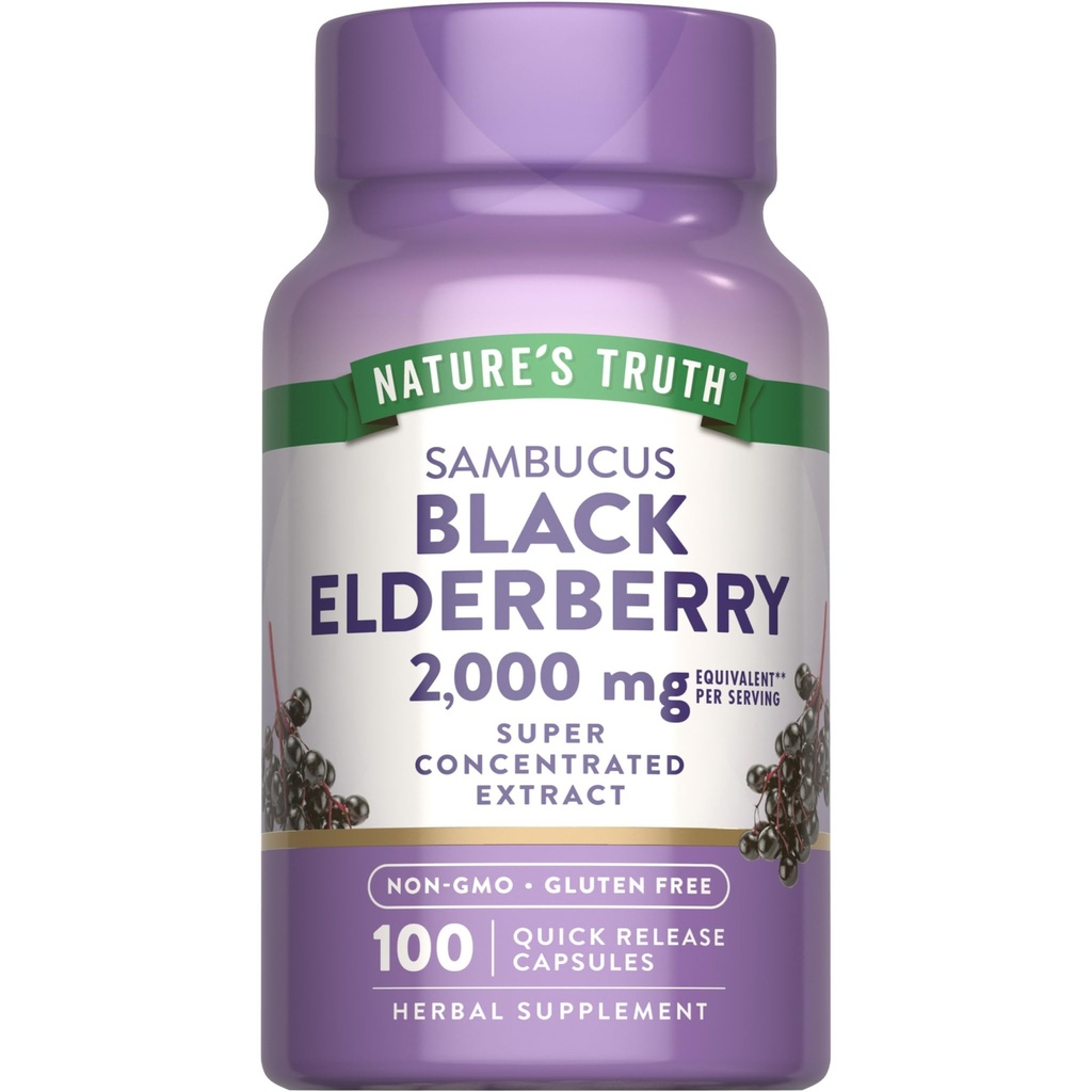 Nature's Truth Black Elderberry kapslid | 100 Count | Super Concentrated Sambucus Extract | Non-GMO ja Gluteenivaba toidulisand