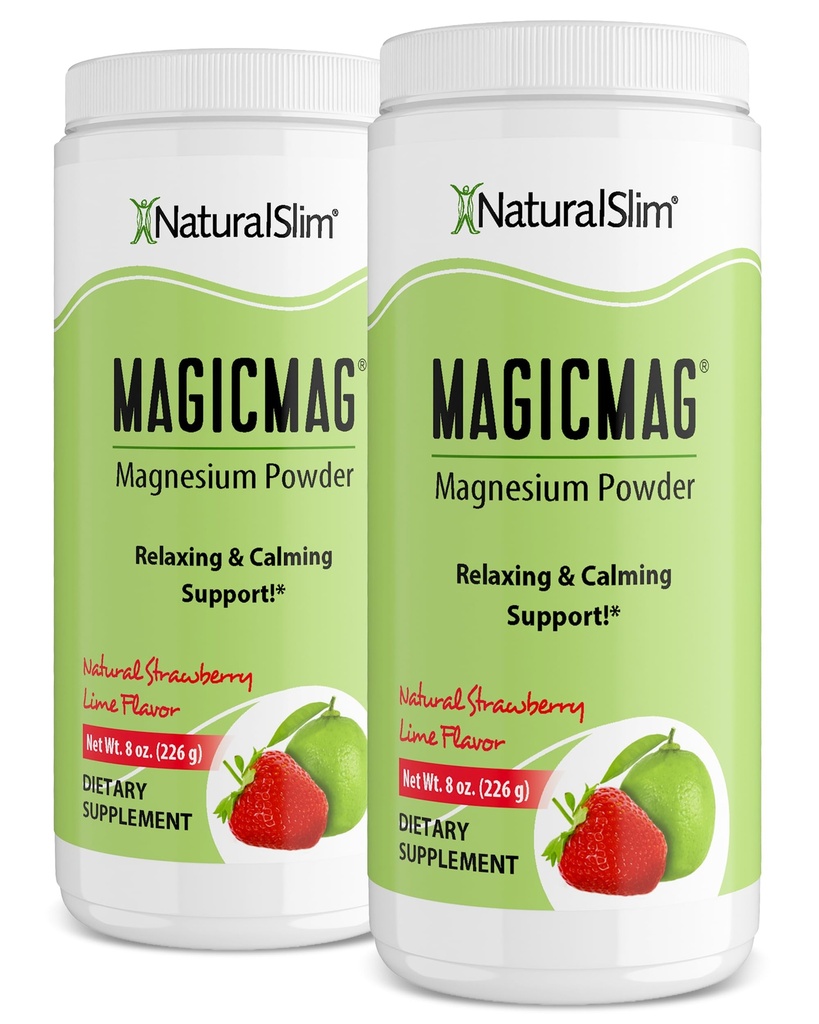 NaturalSlim Magicmag Puhas magneesiumtsitraadi pulber - stress, kõhukinnisus, lihased ja südame tugi | Looduslik maasika ja laimi maitsestatud magneesiumilisand - 8oz Joogisegu (2 Pack)