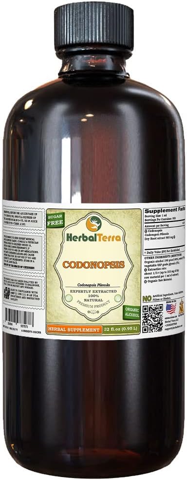 Codonopsis (Codonopsis Pilosula) tinktuur, orgaaniline kuivatatud juurevedelik ekstrakt (Brändinimetus: HerbalTerra, Proudly Made in USA) 32 fl.oz (0,95 l)