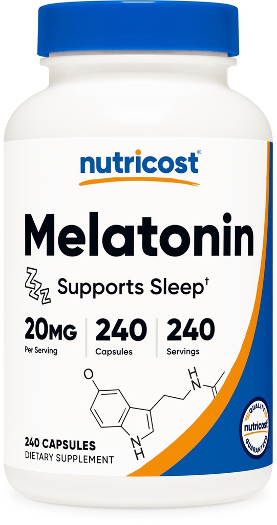 Nutrikost melatoniin 20 mg, 240 kapslit, mitte-GMO ja gluteenivaba