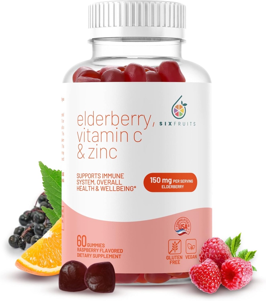 Orgaaniline Elderberry Gummies koos tsink ja vitamiin C | Vegan Elderberry Gummies täiskasvanutele | Immunity & Immune Support Supplement täiskasvanutele | Gluteen & želatiin tasuta