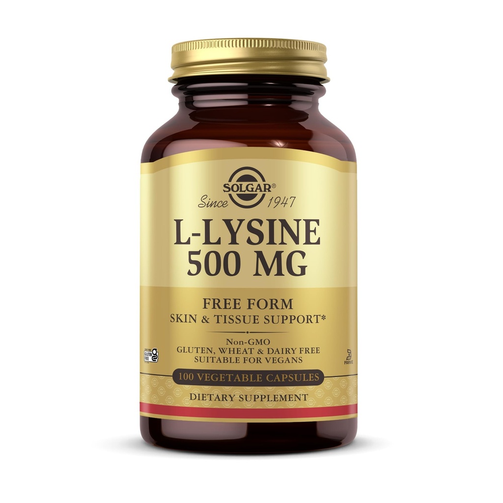Solgar L- lüsiin 500 mg - 100 köögiviljakapslit - Naha ja kudede tugi - Mitte- GMO, Vegan, Kosher, Gluteenivaba - 100 serveerimist