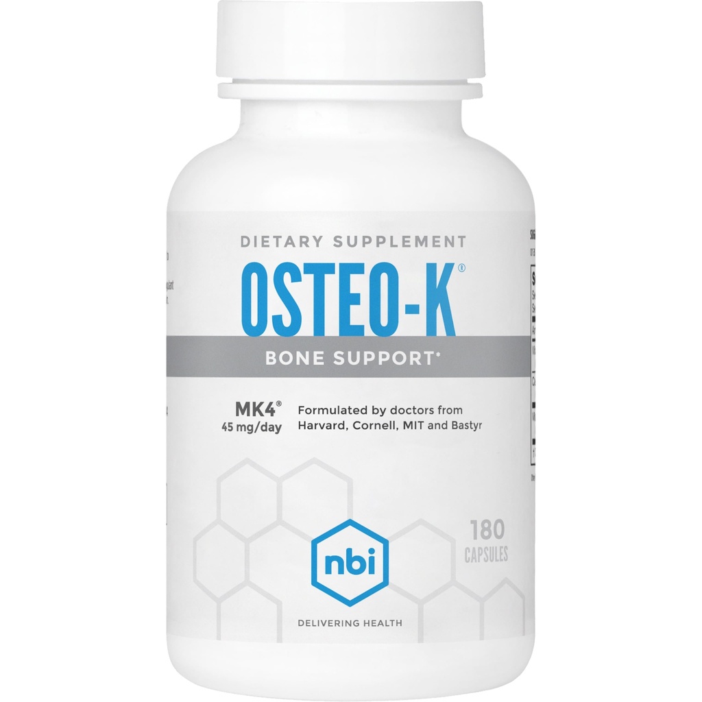 NBI Osteo-K luu tugi | D & K vitamiini kompleks kaltsiumtsitraadi lisandiga | 45mg K2-vitamiini (MK4) tugeva luu tervise ja funktsiooni jaoks | 180ct Veggie kapslid