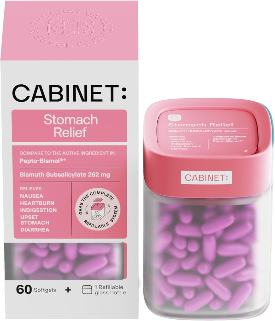 Kabinet: kõhu reljeefne vismutsubsalitsülaat 262mg, 60 Count | Anti-Diarrheal Relief upset kõhu ja seedehäired (Starter Kit)