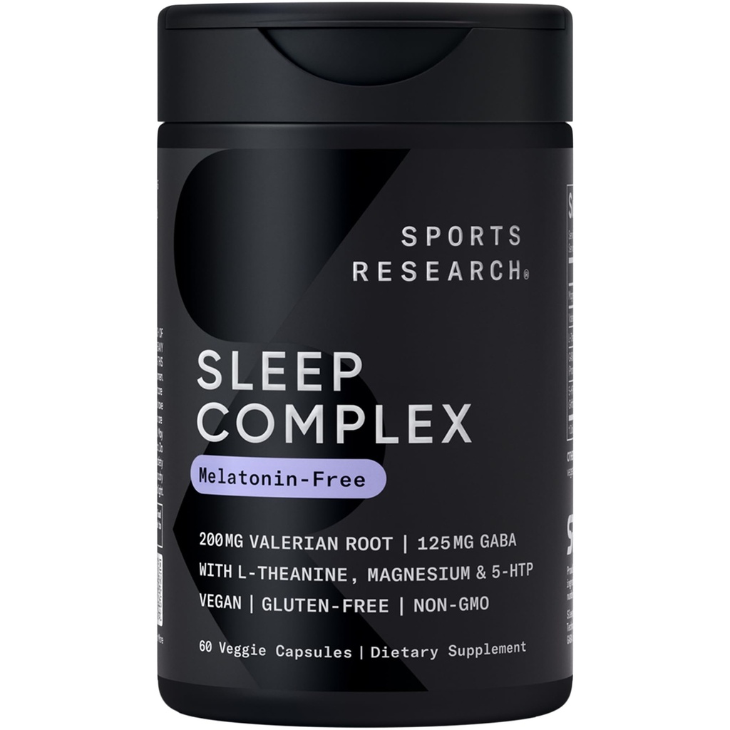 Sport Research® Sleep Complex - Melatoniinivabad vegankapslid - Valerian Juur, GABA, L-Theanine, Magneesium & 5-HTP - 30 Servings