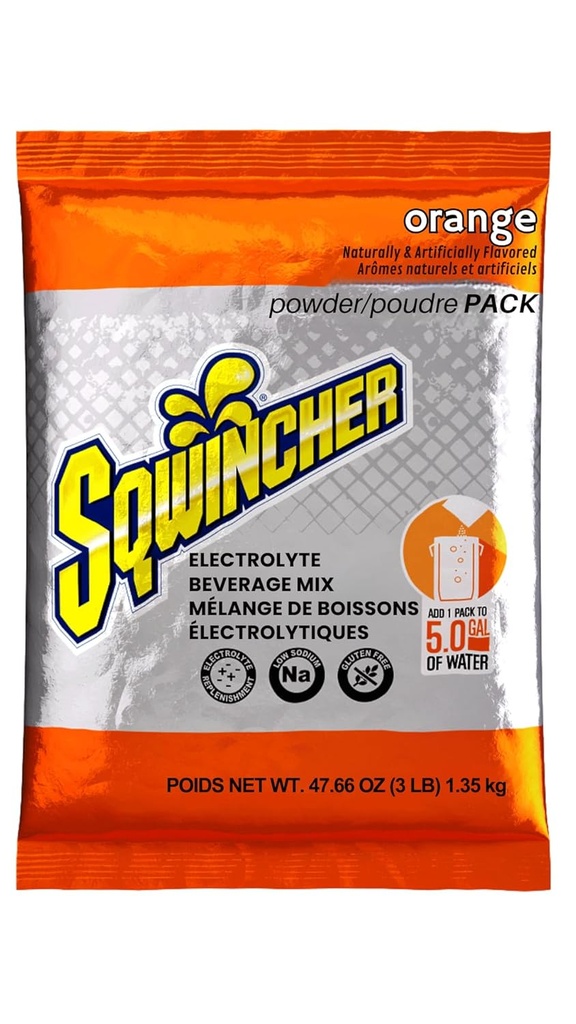 Sqwincher Powder Pack| Oranž maitsega | Madal kalorsus | Madal naatrium | Elektrolüütide täiendamine Hüdrastusjook Segu | Lihtsalt Lisa 5 gallonit vett | 47,66 oz pakett (pakk 16)
