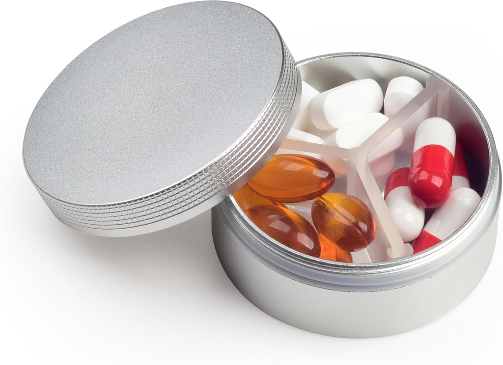 Väike pillid Case 3 koosseisud, metallist ümmargune kaasaskantav pillikarp, veekindel reisipillide korraldaja, Pocket Purse Medicine Vitamin Holder EDC konteineri (hõbe)