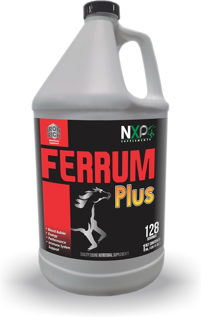 Ferrum Plus - Rauarikas veretoetus Energiatõhususe Immuunsüsteemi tugi hobuste jõudluse täiendus NXP täiendused - 1 Gallon (128 oz)