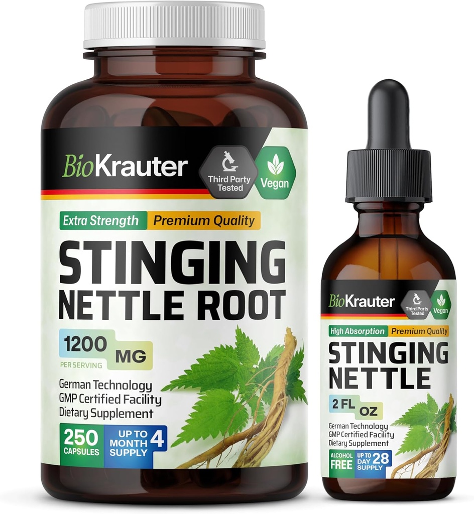 BIO KRAUTER Stinging Nettle 250 Capsules & Stinginging Nettle Tinktuur 2 Fl. Oz .