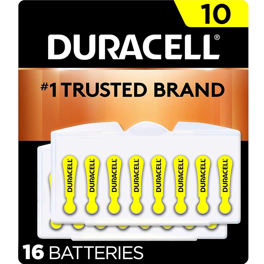 Duracell kuulmisabi patareid Kollane suurus 10, 16 Count Pack, 10A suurus kuulmisabi patarei pikaajalise võimsusega, Extra-Long EasyTab Paigaldage kuulmisabiseadmed