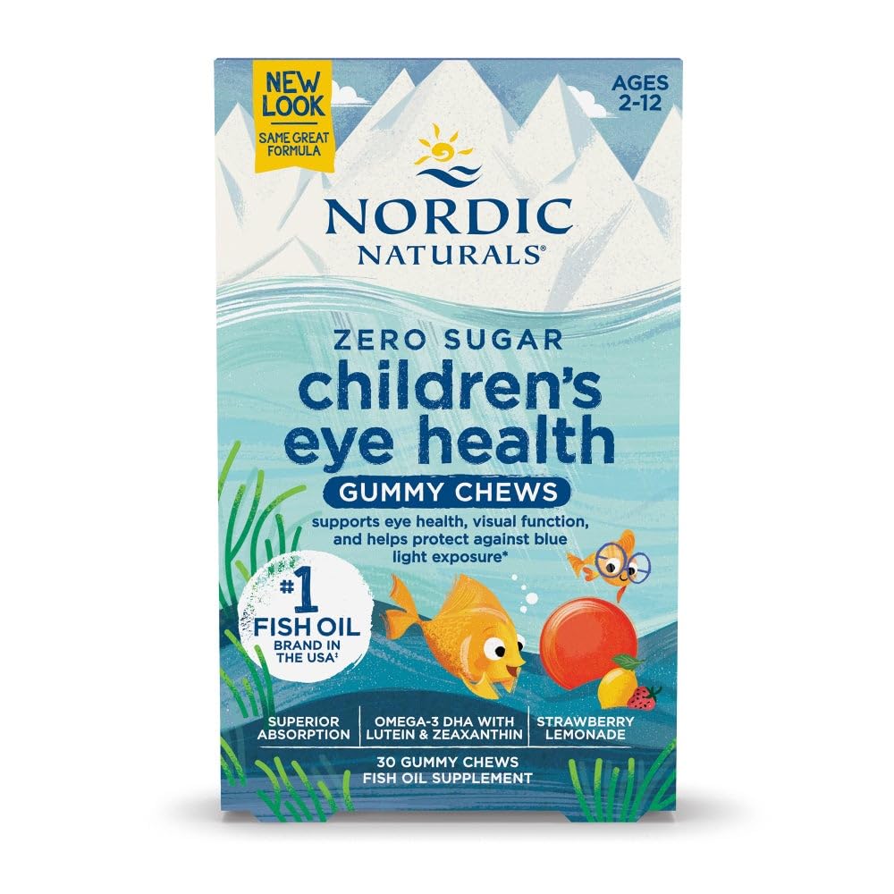 Nordic Naturals Laste silmade tervisekummid, maasika limonaadi - 30 kummikut lastele - 484 mg kokku Omega-3s DHA, Lutein & Zeaxantiin - Aju tervis, antioksüdantide tugi, mitte-GMO - 30 serveerimist