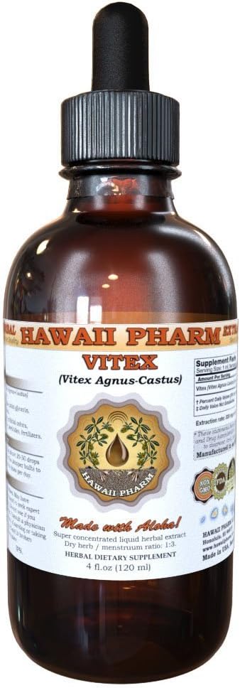 Vitex Liquid Extract, Organic Vitex (Vitex Agnus-Castus) Tincture, Herbal Supplement, Hawaii Pharm, Made in USA, 2 fl.oz