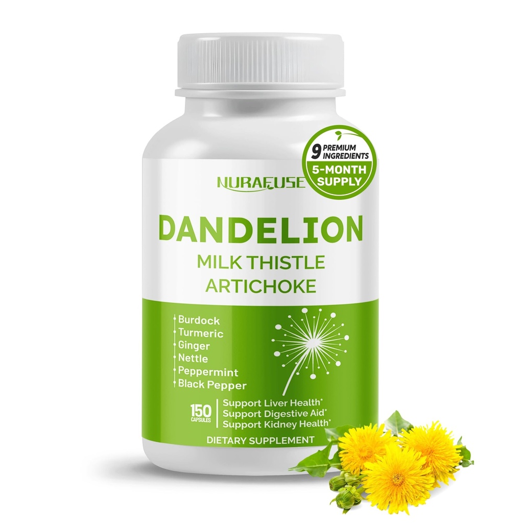 Dandelion Milk Thistle Artichoke Burdock Turmeric - Maksa tervise toetamine, seedetrakti abi toetamine - valmistatud ja testitud USA-s
