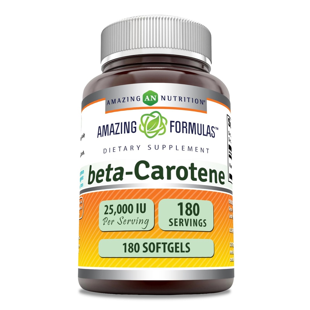 Hämmastav valem Beeta-Karoteeni lisand | 25000 IU ühe serveerimise kohta | 180 Softgels | Mitte-GMO | Gluteenivaba | Valmistatud USA-s