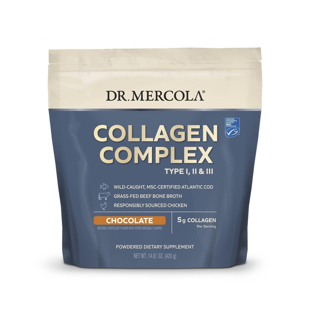 Dr Mercola kollageeni kompleks pulber - toetab naha elastsust ja liigesefunktsiooni - mitme allika kollageeni tüüp I II III - 10,89 oz (30 serveerimist) - šokolaad