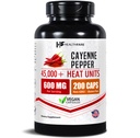 HealthFare Cayenne piparkapslid 600mg | 200 Vegan Pills | 45 000 Soojusühikut (HU) | Kardiovaskulaarne, tsirkulatsioon ja seedetrakti tugi | Suure tugevusega taimsed ekstrakt | Mitte-GMO, Gluteenivaba | Valmistatud USAs