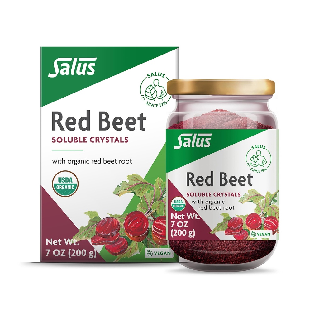 Salus Red Beet Crystals - Organic Nutritional Beet Juur Powder Mix - Superfood Powder Supplement C-vitamiini, folaadi, magneesiumi ja kaaliumi - 7 oz