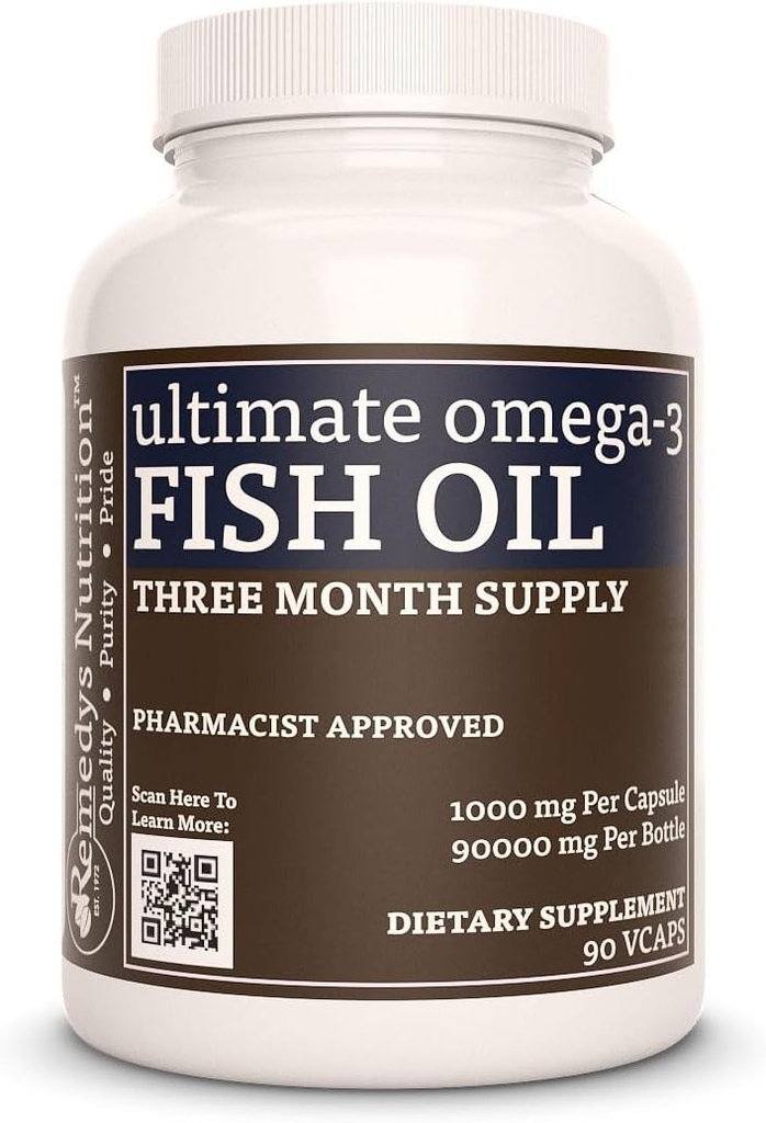 Remedy toitumine Ultimate Omega-3 Fish Oil | 1000 mg, 90 Softgels Dietary Supplement | 3 kuu pakkumine | EPA, DHA, GLA, ALA ja LA rasvhapped