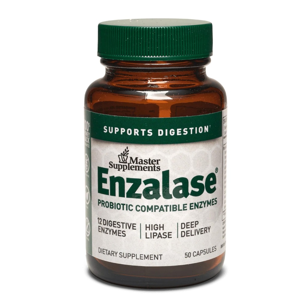 Master Supplements Enzlase - 50 kapslit - probiootilised ühilduvad ensüümid - pakub seedetrakti võimendust + gaasi ja puhumist - gluteenivaba - 50 serveerimist