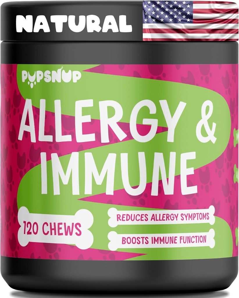 PupSnup - Allergia ja immuunprobiootikumid koertele - koerte allergia närimised, hooajalised allergiad, naha ja karvade täiendus 120 pehmet närimist - valmistatud USAs
