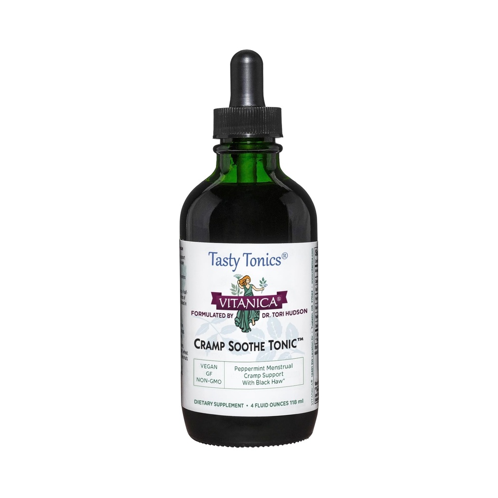 Vitanica Cramp Soothe Tonic, Dr formuleeritud menstruaalkrampide toetus, Black Haw Bark, Valerian Juur, Ginger Juur ja Garrya Herb, Alkoholivaba, Vegan, 4 Ounce