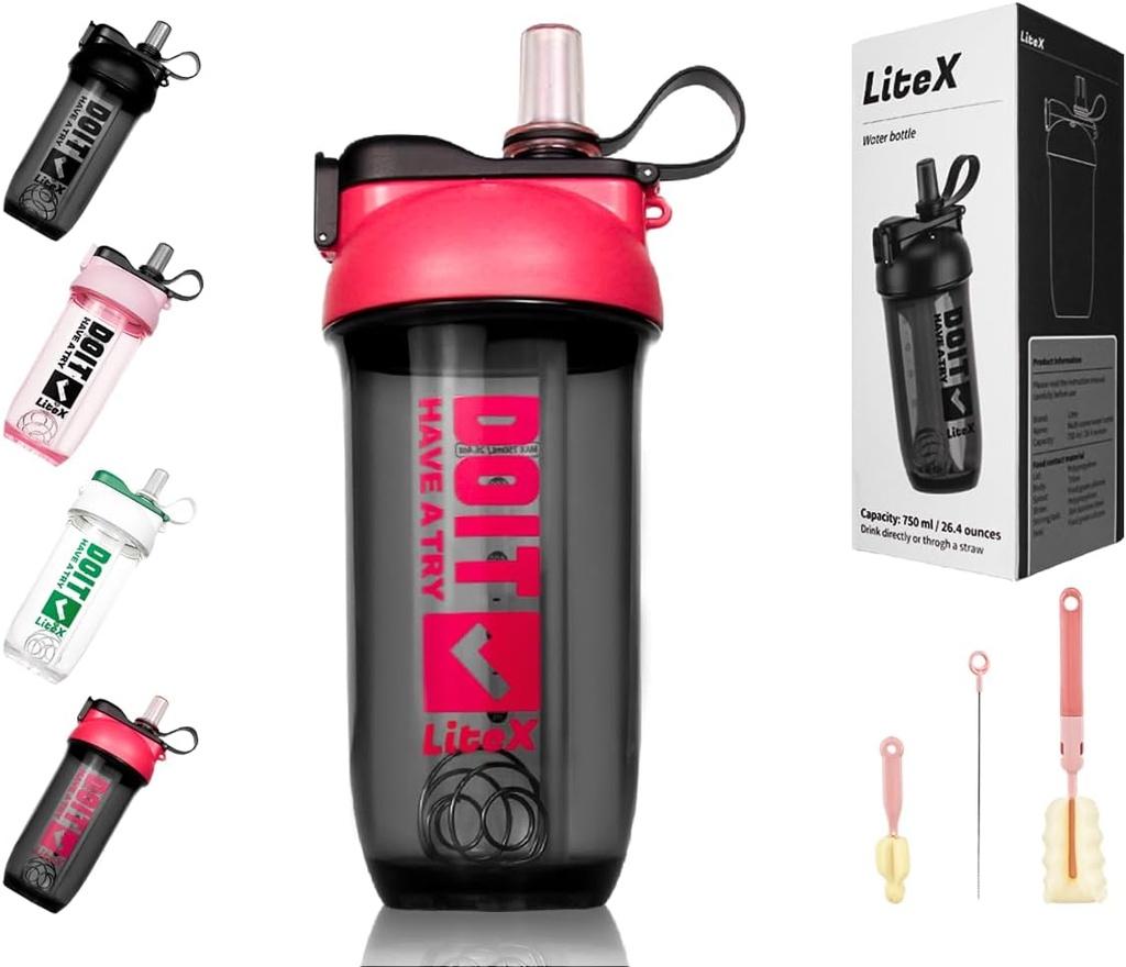 Litex Shaker pudelid Protein Shakes, 26oz Blender Shaker Bottle for Pre-Workout, Shaker Cups koos õlgedega, BPA-vaba Tritan Mixer pudelid valgupulber, koos Cup harja ja juhiseid (Rose punane)