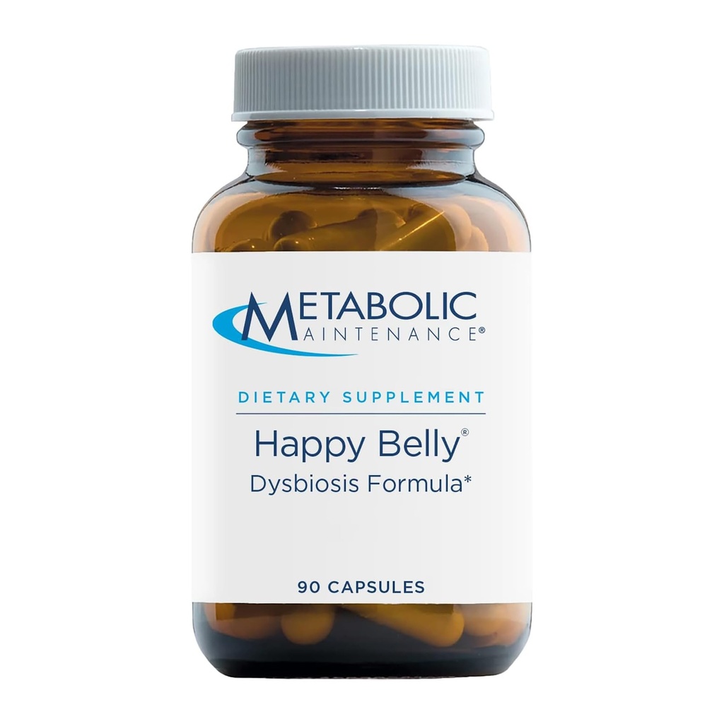 Metaboolne hooldus Happy Belly - Gut, GI + Detox Support koos kaprüülhappe, musta kreeka pähkli, oliivilehe + marjalisandiga - aitab säilitada normaalset seedetrakti tervist + tasakaalu (90 kapslit)