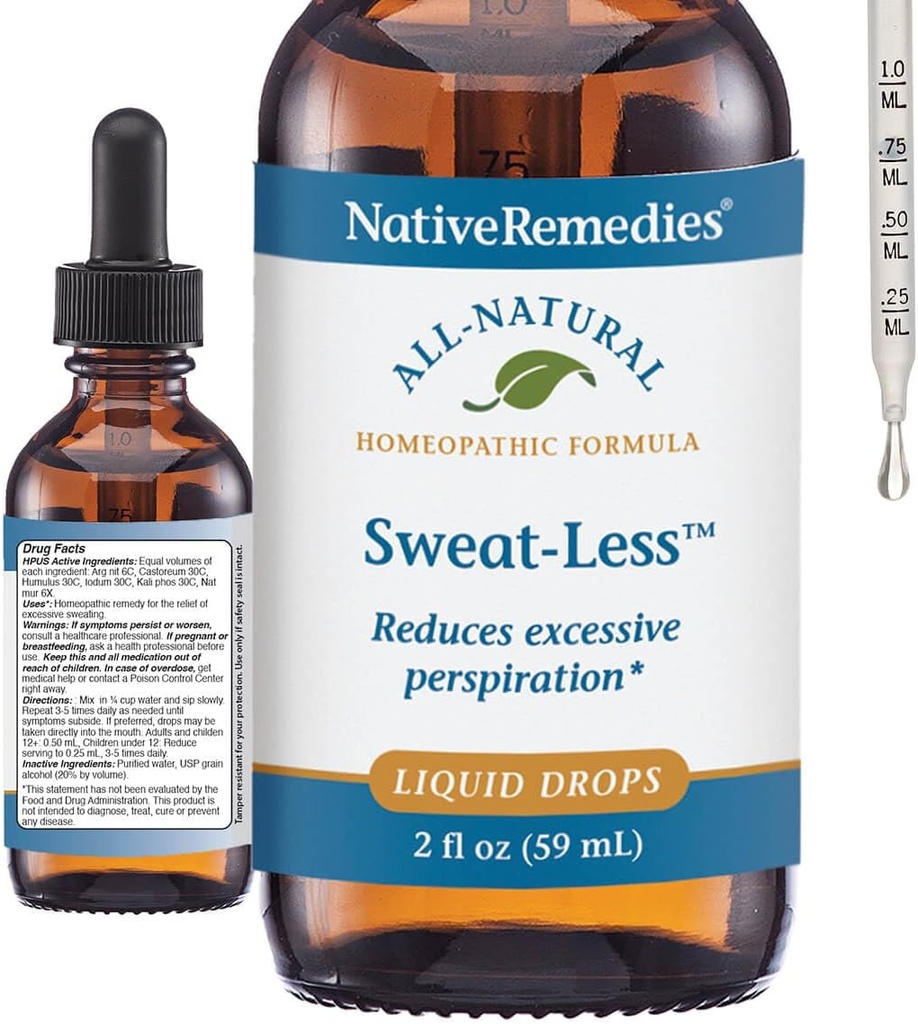 Native Remedits Sweat-Less - looduslik homöopaatiline valem liigse higistamise, higistamise ja kanguse jaoks - 59 ml