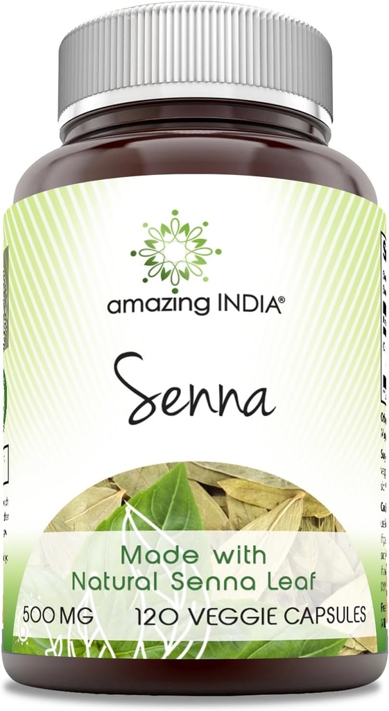 Amazing India Senna (Made with Natural Senna) 500 Mg/ Serving 120 Veggie kapslid Supplement | Non-GMO | Glute-free