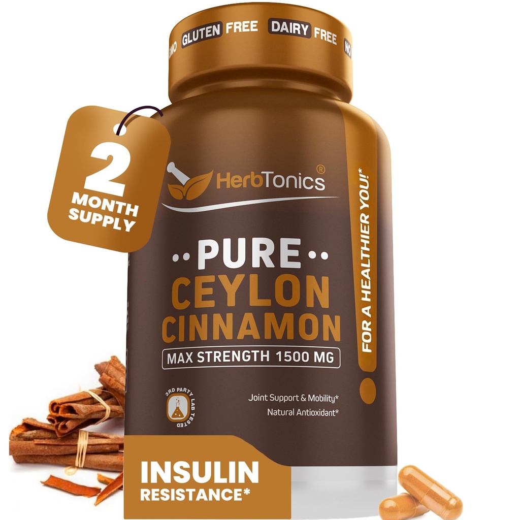 Herbtoonika Puhas Tseiloni kaneeli kapslid | Immuunsüsteem, tervislik kehakaalu juhtimine | Mitte-GMO, Gluteenivaba | 1500 Mg - 120 kapslit