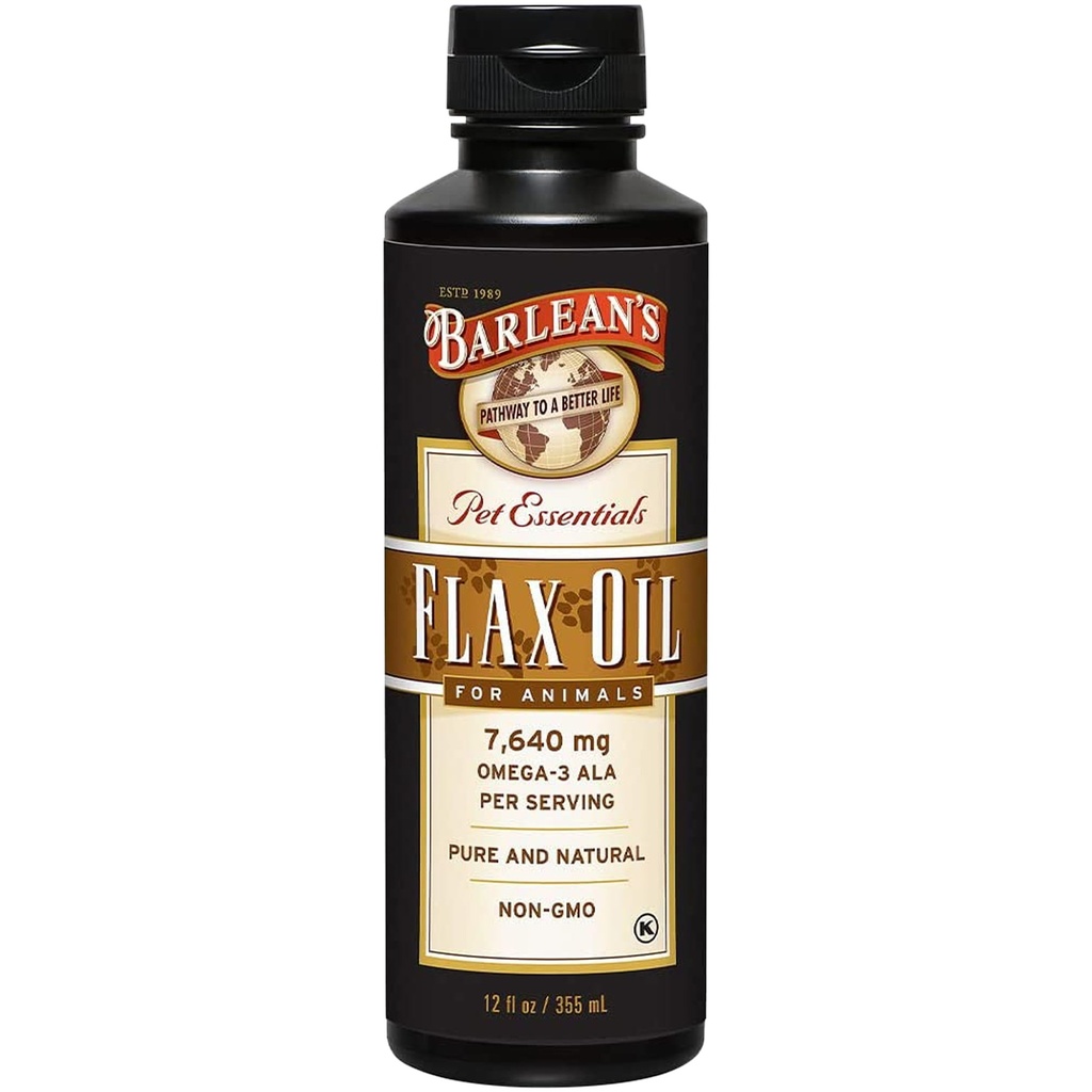 Barlean's Flaxseed Oil for Animals, Pet Essential Vedel Omega 3 Rasvhapped Kassi ja koera õlilisandid nahale ja karvadele, Omega 3 koertele, kassidele ja teistele lemmikloomadele, 12 oz
