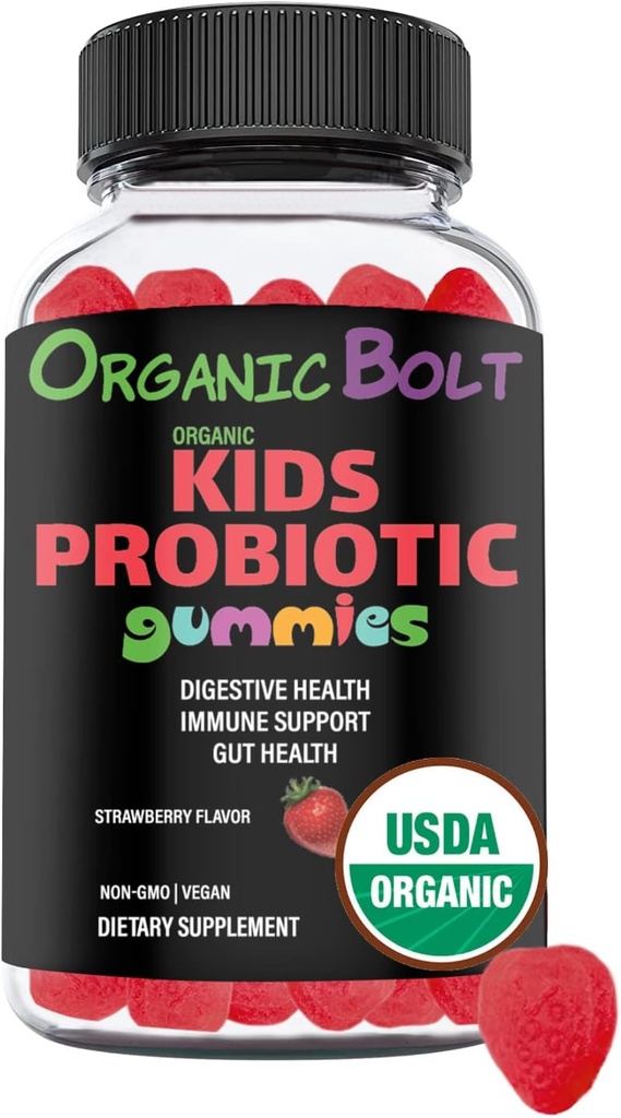 USDA Organic & Vegan Kids Probiootikumid Gummies 30 Servings, 2,5 miljardit CFU, Gluten & želatiin tasuta | Looduslikult maitsestatud probiootikumid lastele