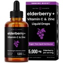 NutraChamps Orgaaniline Elderberry Syrup - 5000mg Elderberry Extract koos C-vitamiini ja tsink - Black Elderberry Vedel tilgad - Sugar-Free Immunity Booster, Vegan, Gluteenivaba