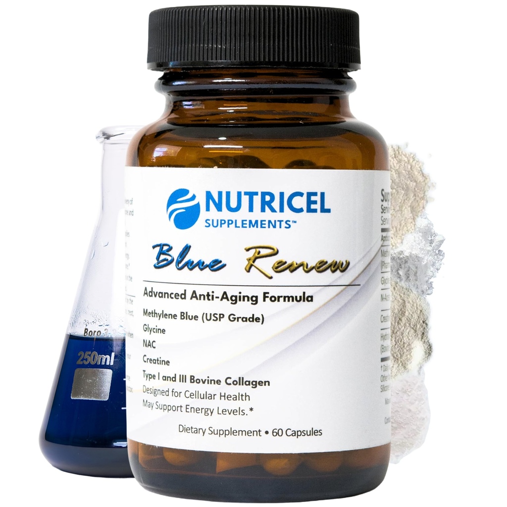 Nutricel Metüleensinised kapslid lisatud glütsiini + NAC (GlyNAC), kollageeni ja kreatiiniga - Trusted Made in America Brand - 7mg (USP Reference Compliant) - kolmanda osapoole testitud (60ct)