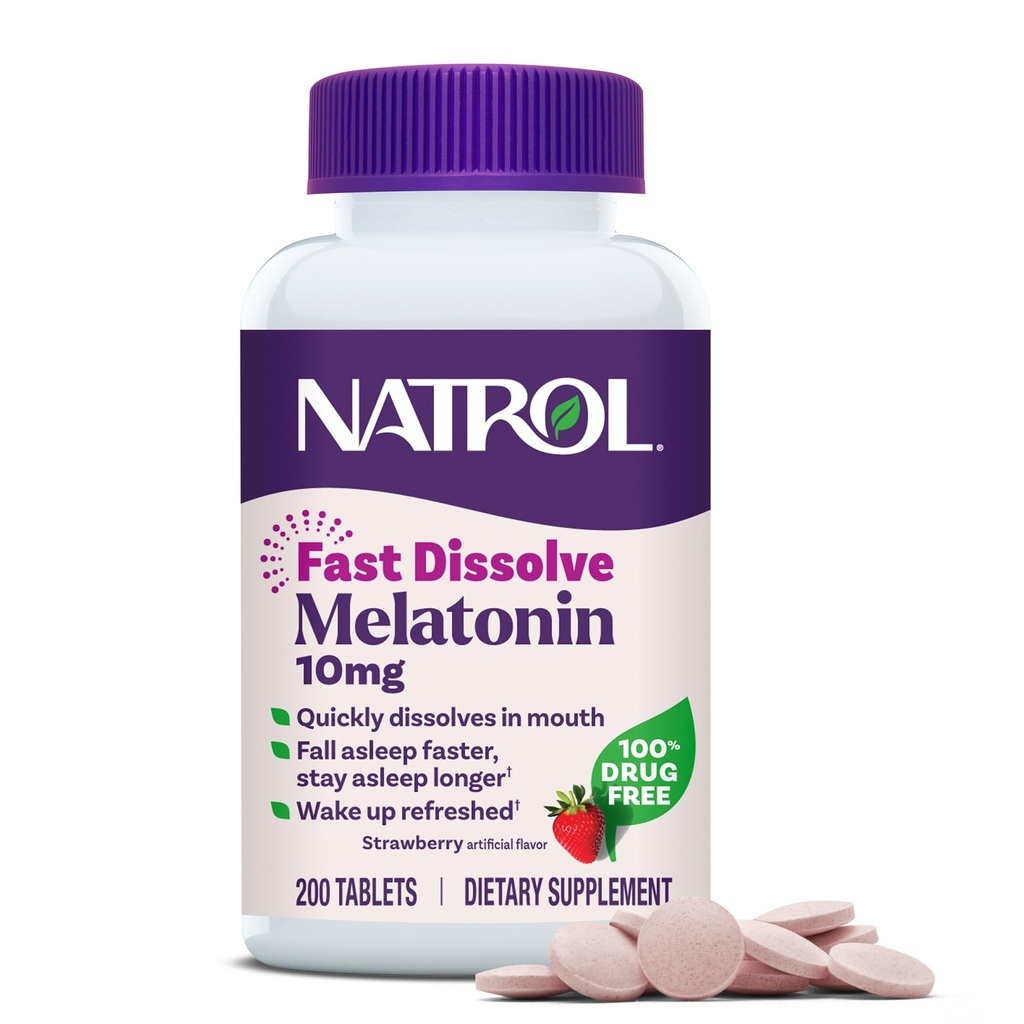 Natrol Melatoniin 10mg Kiiresti Lahutatavad Tabletid - Maasikas Maitse, 200 Count, Sleep Support, Kiire Lahutage Melatoniini Täiskasvanutele, 200-päevane pakkumine