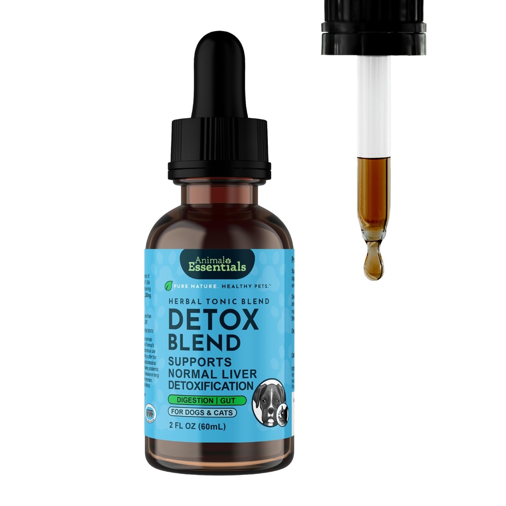 Animal Essentials Detox Blend - Maksatoetus koertele ja kassidele, Maksalisand, Taimne valem, Inimese Hinne Taimed, Loomade Heaolu Toonikud - 2 Fl Oz