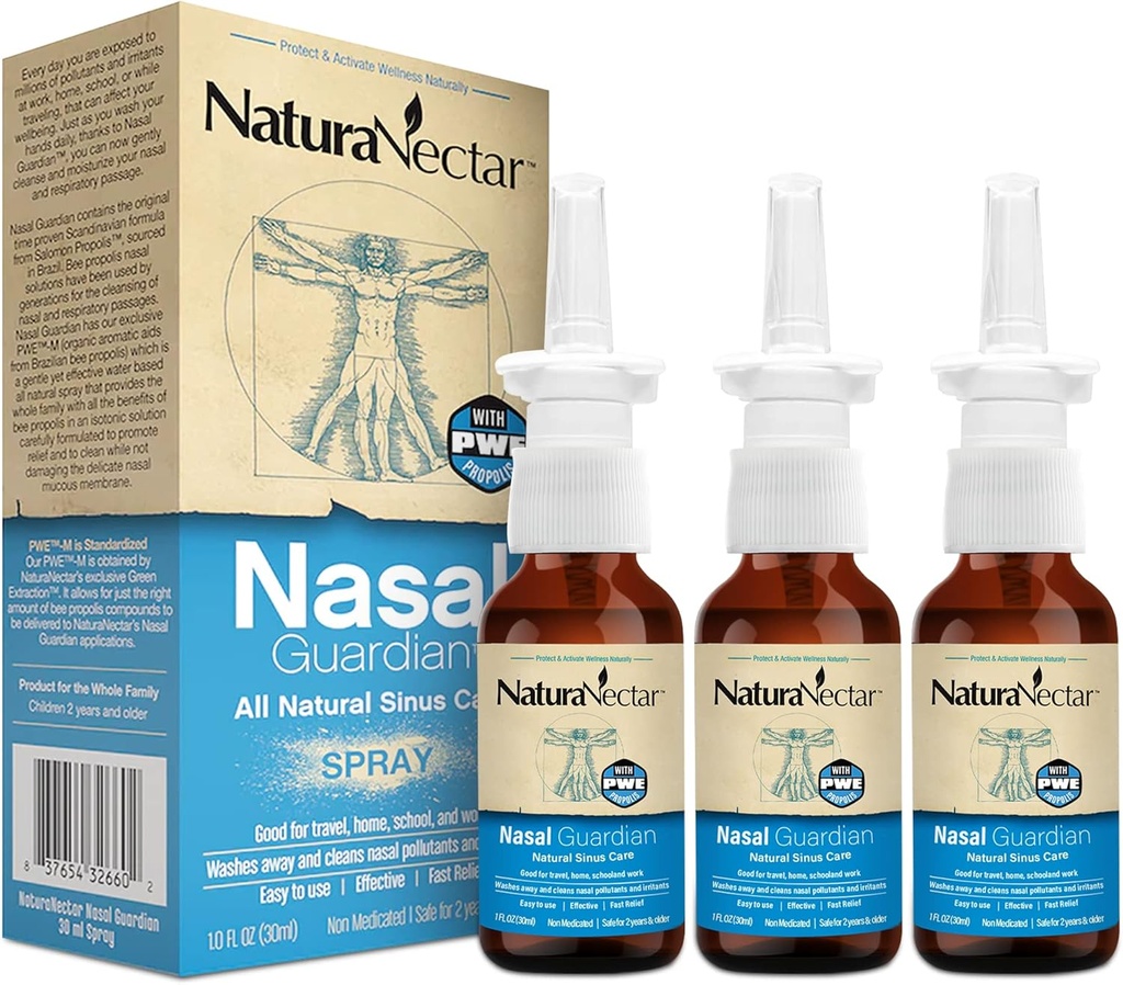 NaturaNectar Bee Propolis Nasal Spray Soolalahus Sinus Rinse & Relief | Puhas Brasiilia Propolis & Koostisosad | Õrn & Ei Põlemine Sensation | Nasaalne Guardian | Eetiline mesindus | 1 FL Oz | 3 Pack