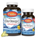 Carlson - Elite Omega-3 Gems, 1600 mg Omega-3 rasvhapped, sealhulgas EPA ja DHA, Norra, looduslikult püütud kalaõli lisand, jätkusuutlikult hangitud kapslid, sidrun, 90 + 30 Softgels