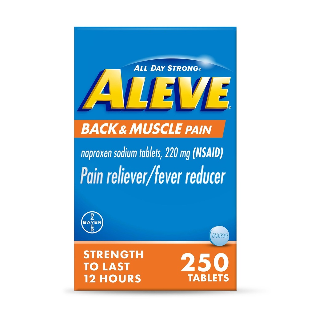 Aleve Back & Lihaste valu leevendamine Naprokseen Naatriumtabletid , valu leevendaja ja palaviku vähendaja , Keha ravim , 250 loend