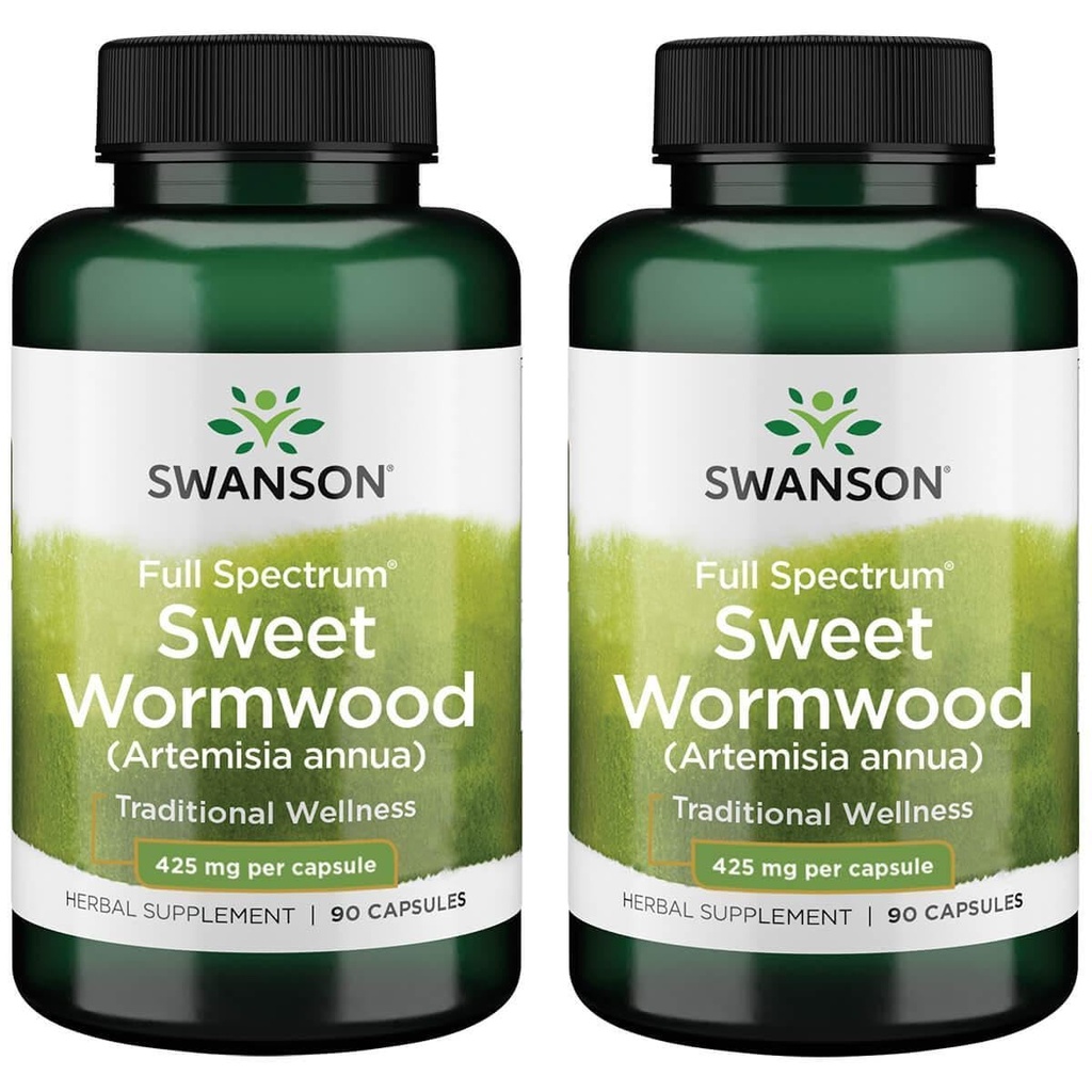 Swanson Sweet Wormwood - võib edendada GI soolestiku tervist, mikroobide tasakaalu ja seedetrakti tervisetoetust - taimset toidulisandit artemisiniiniga - (90 kapslit, 425 mg iga) 2 pakendit