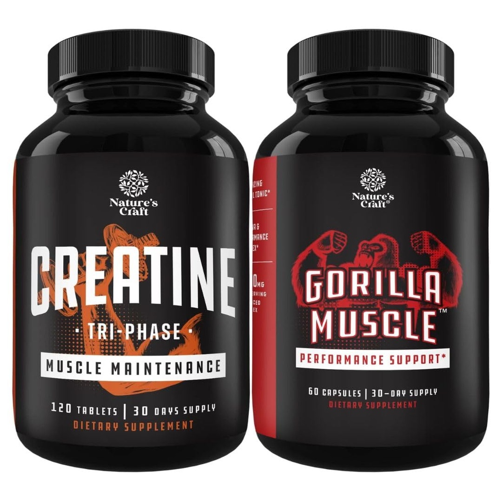 Tri-faasi kreatiinipillid 5g ja ekstra tugevustestivõimendaja meestele - lihasmassi hankija ja lihaste taastamine Kreatiini HCL püruvaat - looduslik energialisa kiimase kitse umbrohuga