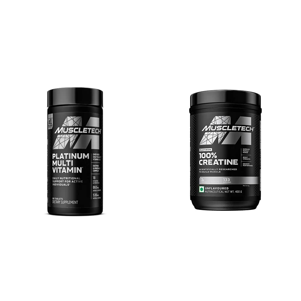MuscleTech kreatiini monohüdraat Pulber Plaatina Puhas mikroniseeritud lihaste taastamine + Builder & Platinum Multivitamiin immuunsuse toetamiseks 18 vitamiinid ja mineraalid